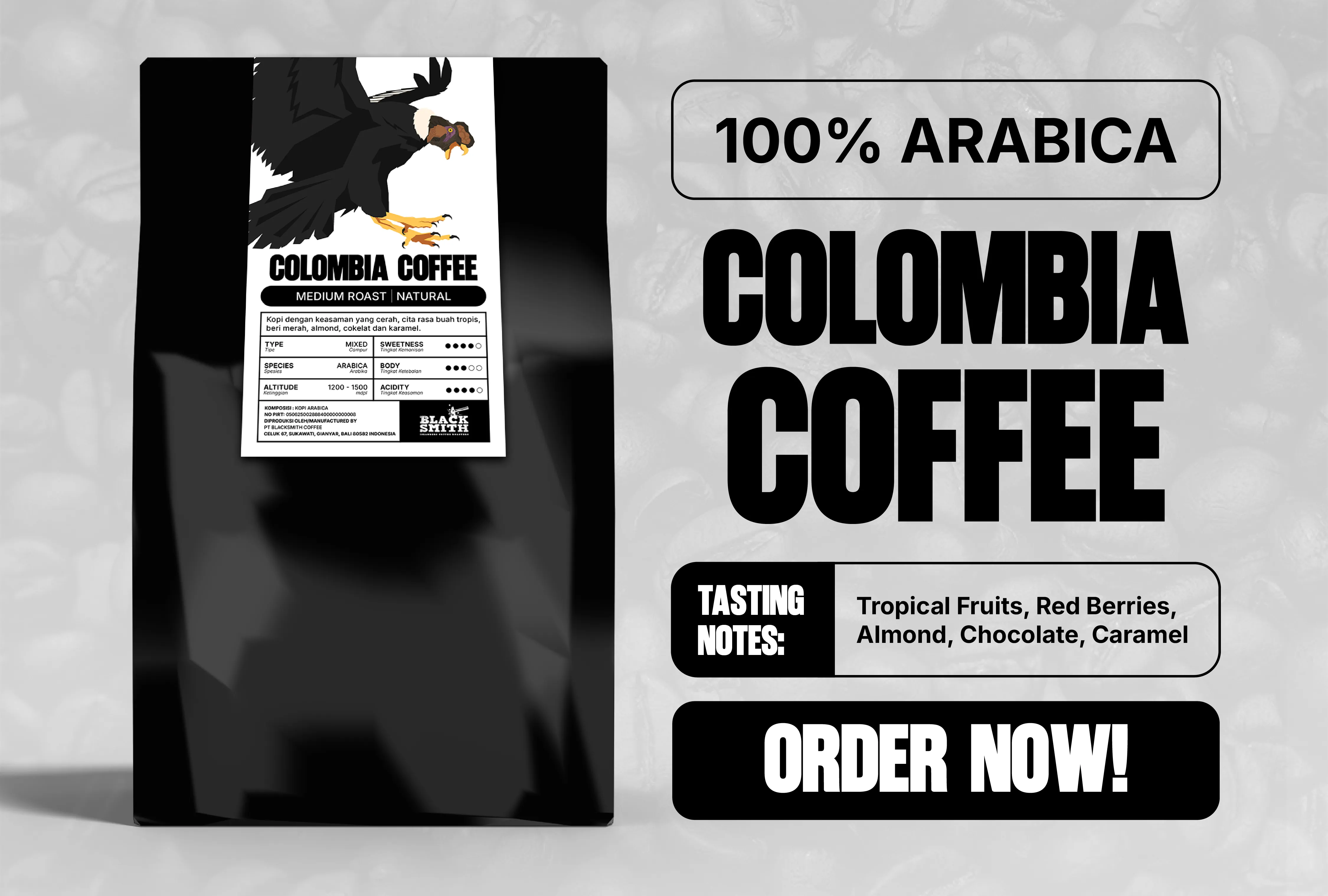 Blacksmith Colombia coffee in retail and wholesale packages