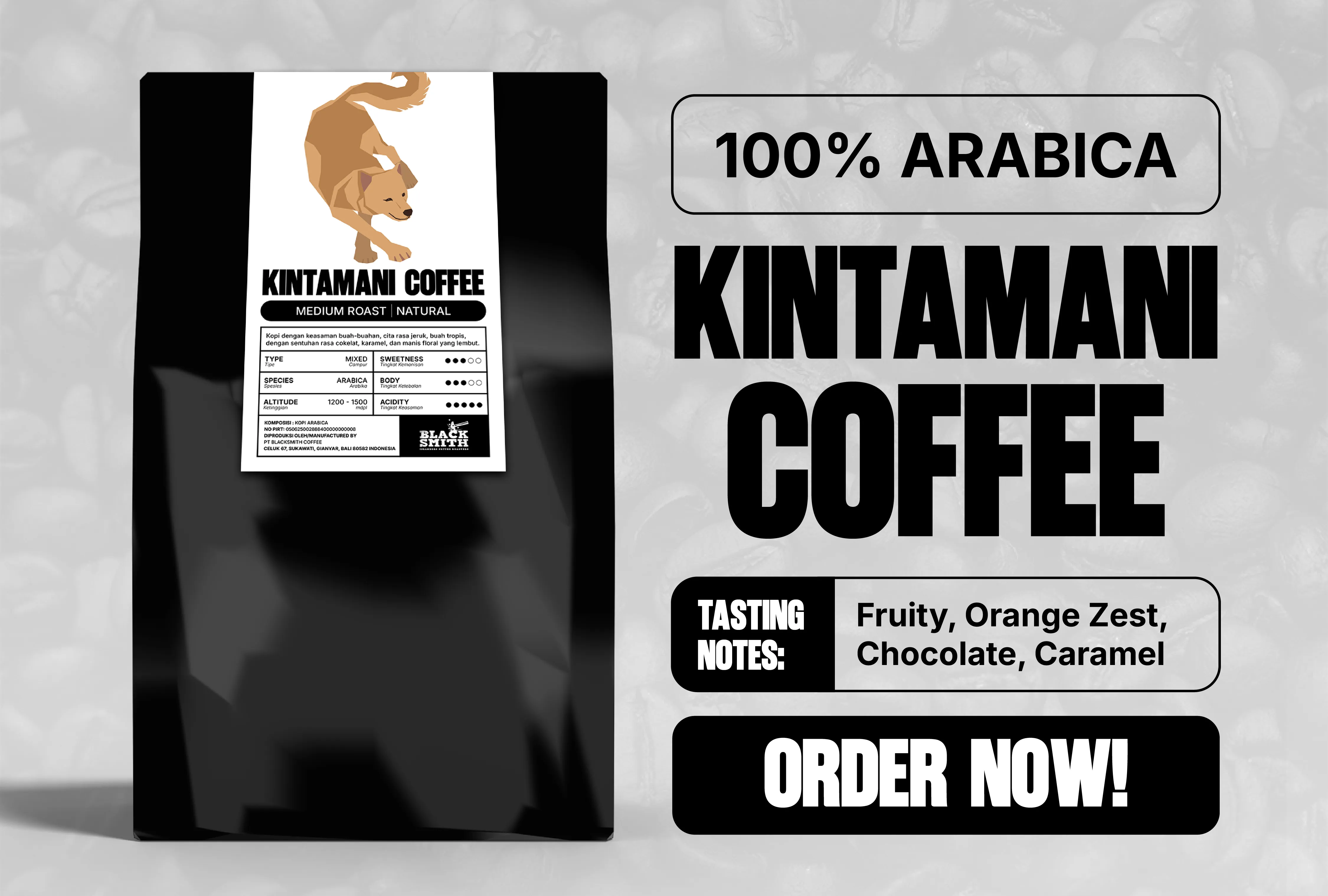 Blacksmith Kintamani coffee in retail and wholesale packages