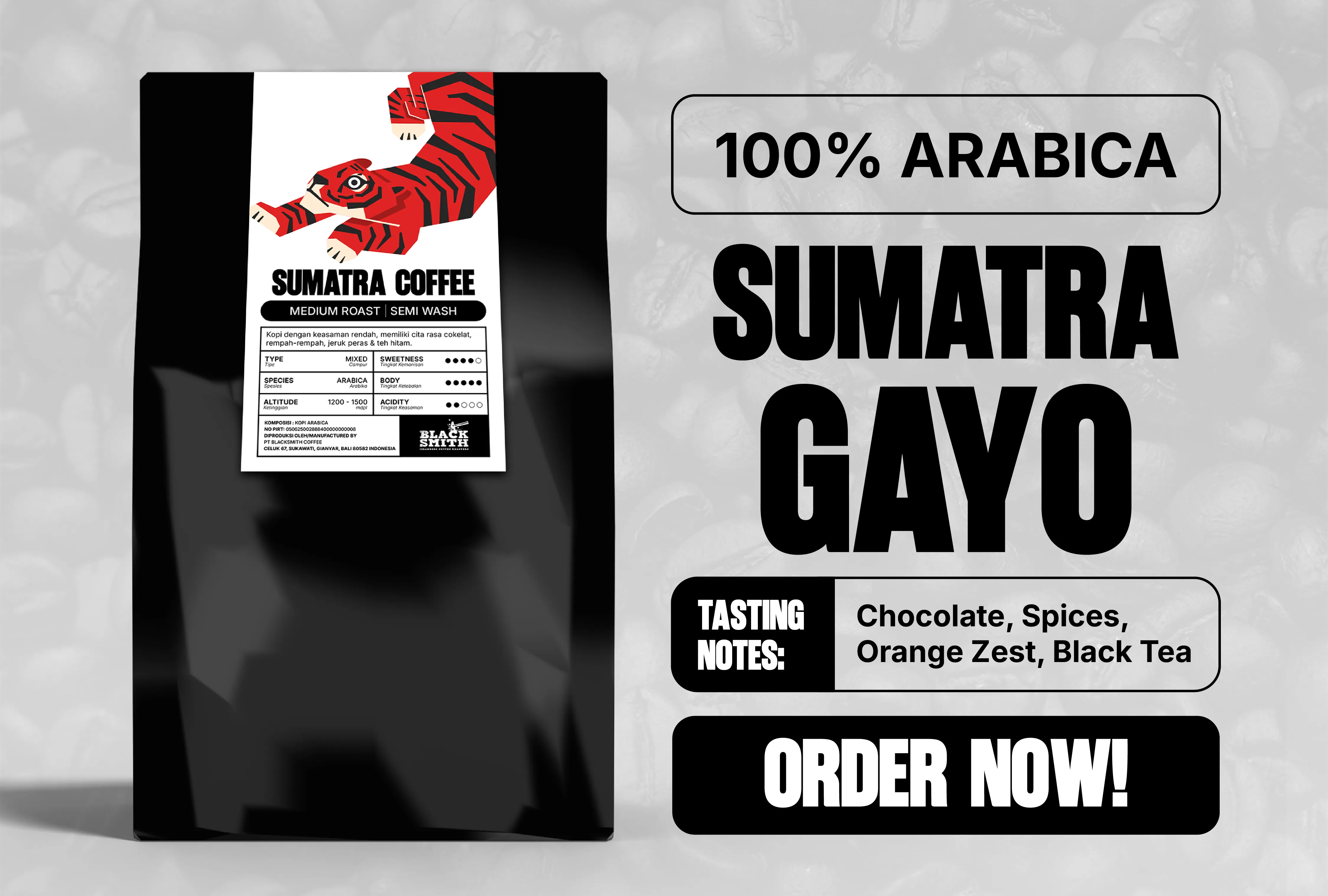 Blacksmith Sumatra coffee in retail and wholesale packages